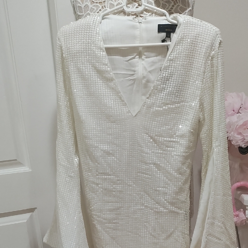 White Sequin V-Neck Dress
